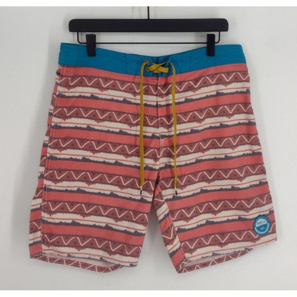 RVCA Vintage Slub Non-Stretch Balance Of Opposites Geometric Board Shorts Men 32